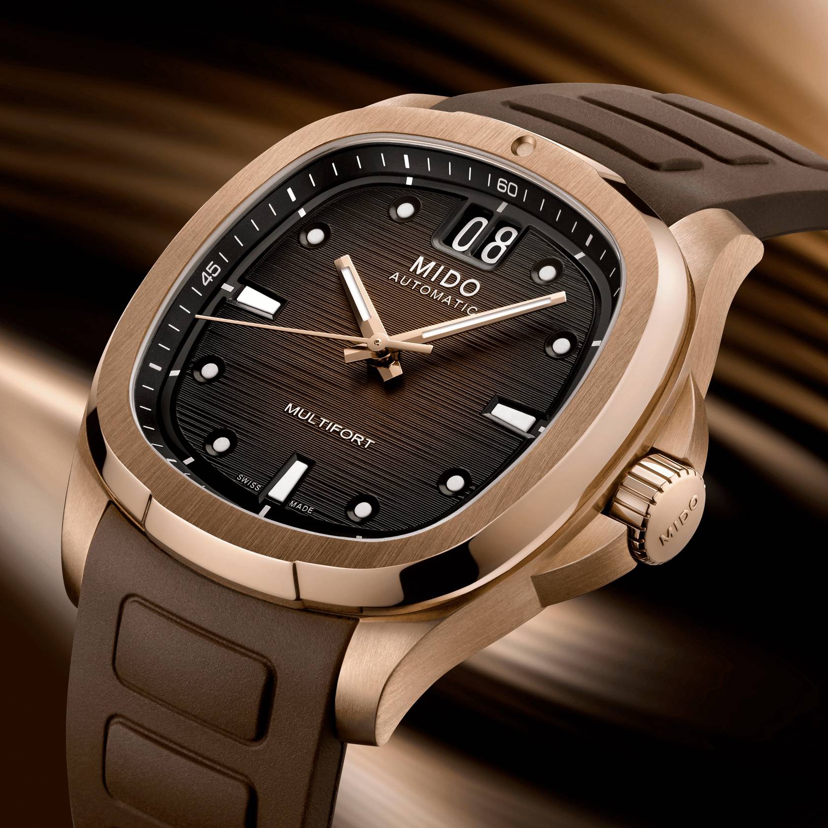 Orologio Uomo Mido Rosè Multifort TV Gran Data Cioccolato M0495263729100